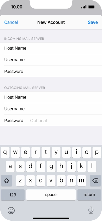 Press Password and key in the password for your email account. Please note that if you're using Vodafone's outgoing server, leave the password field empty.