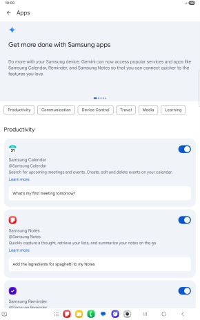 Press the indicator next to the required extension to turn on the function.