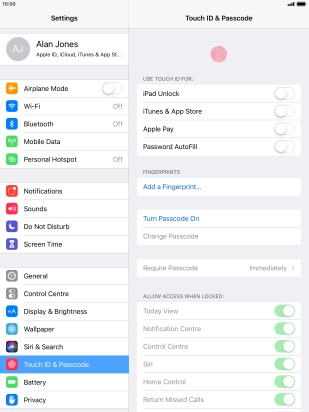 Press Turn Passcode On and key in a lock code of your own choice twice.