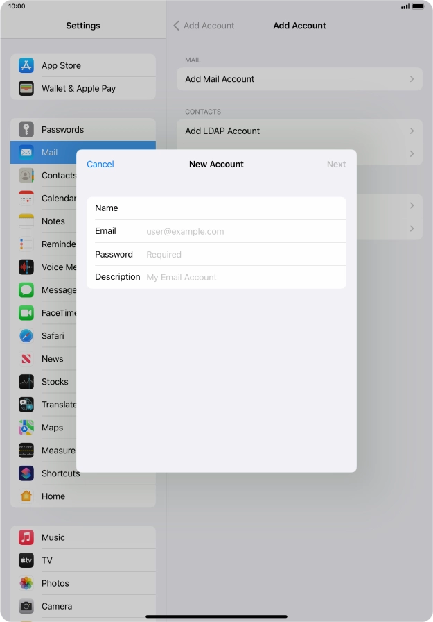 Press Email and key in your email address.