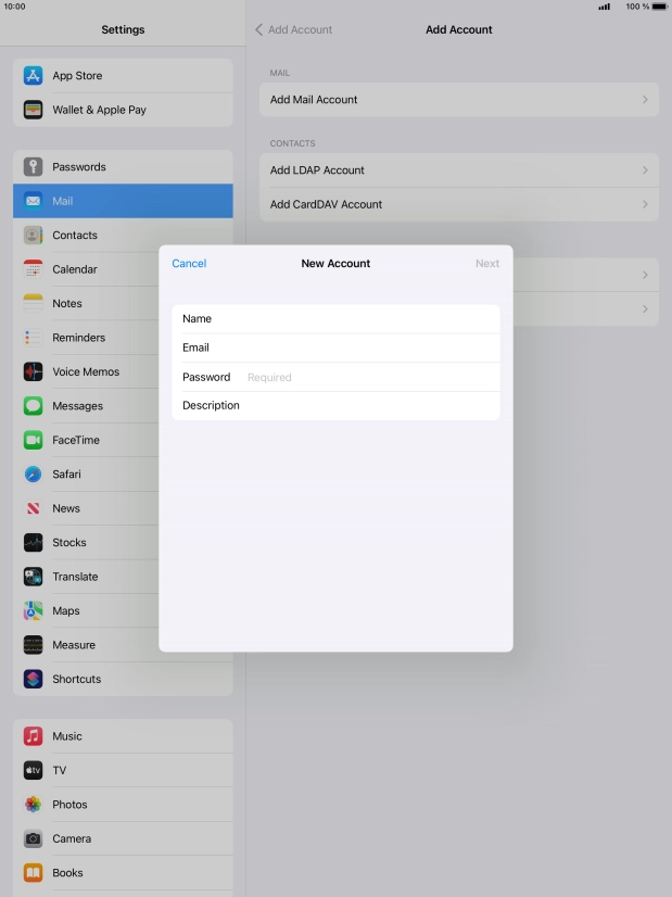 Press Password and key in the password for your email account.