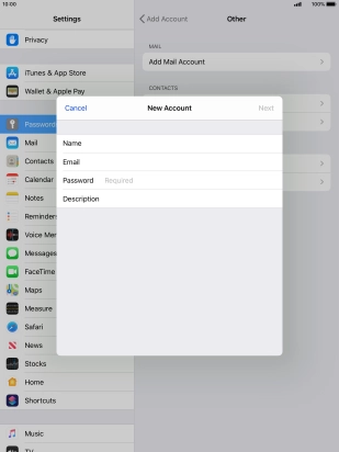 Press Password and key in the password for your email account.