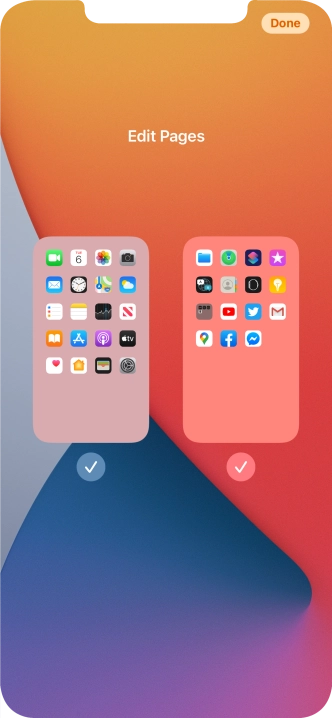 Press the fields below the required home screens to select or deselect them.