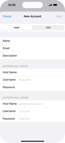 Press Username and key in the username for your email account.