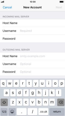 Press Username and key in the username for your email account.