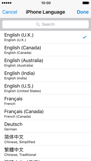 Press Done and follow the instructions on the screen to change to the selected language.