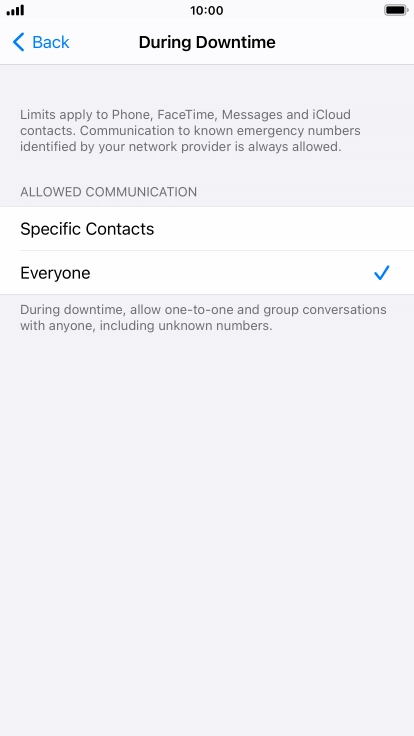 Press the required setting.