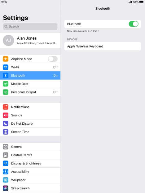 Press the required Bluetooth device and follow the instructions on the screen to pair the device with your tablet.