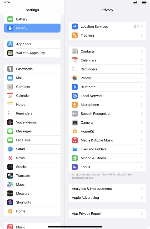 Press Location Services.