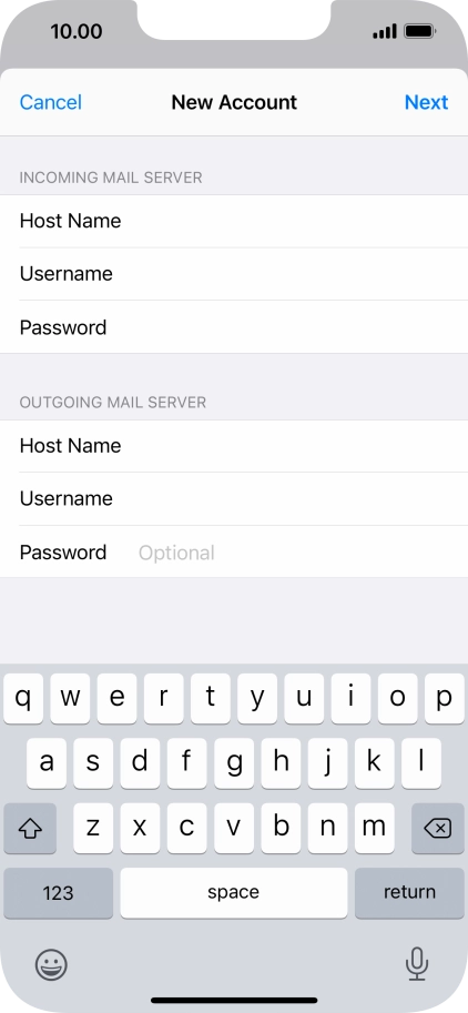 Press Password and key in the password for your email account. Please note that if you're using Vodafone's outgoing server, leave the password field empty.