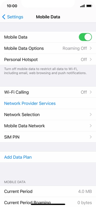 Press Mobile Data Options.