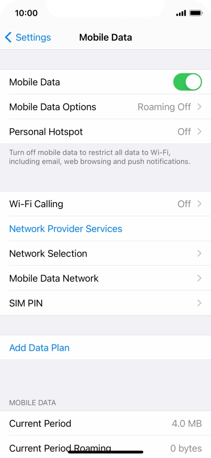 Press Mobile Data Options.