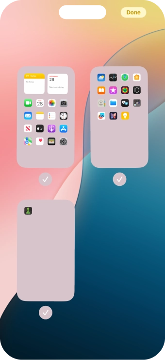 Press the fields below the required home screen pages to select or deselect them.