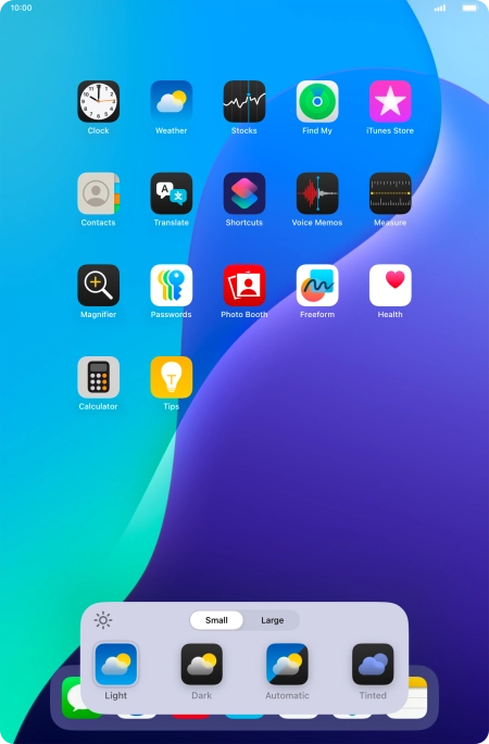 Press the required setting to select the size of app icons on the home screen.
