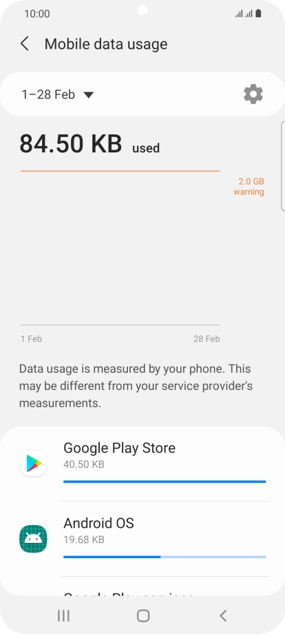 The data usage for each application is displayed below the name of the application.