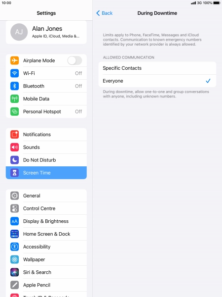 Press the required setting.