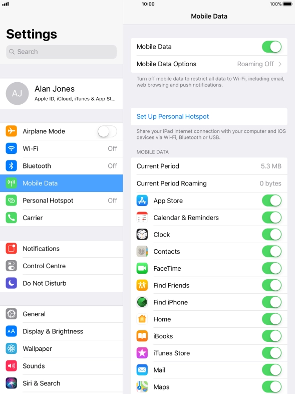 Press Mobile Data Options.