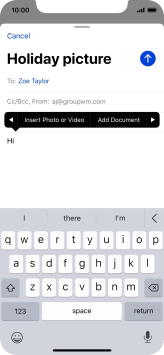 Press Insert Photo or Video and follow the instructions on the screen to attach a picture or a video clip.