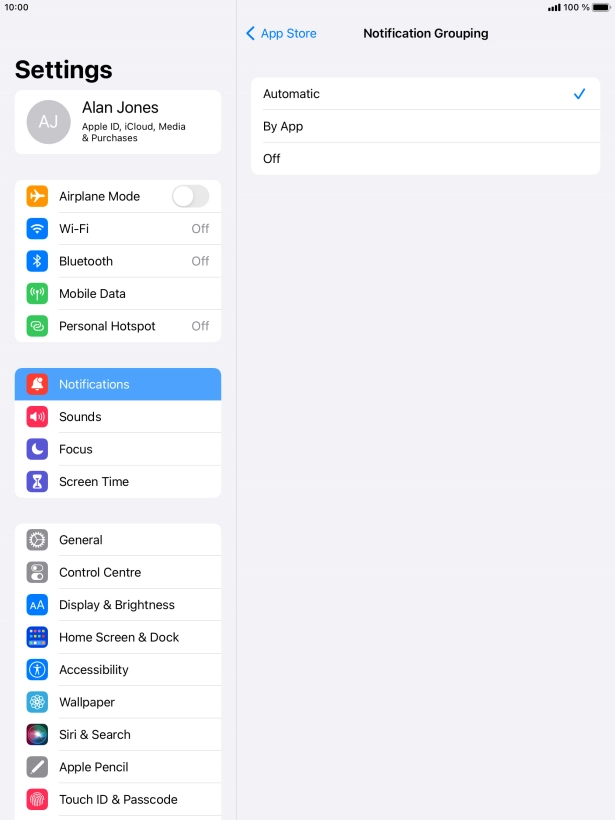 Press the required setting.