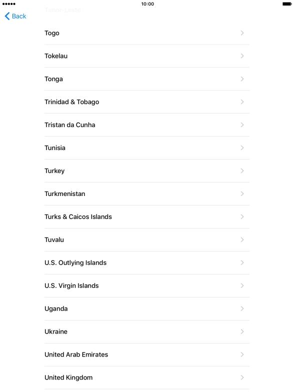 Press the required country or area.