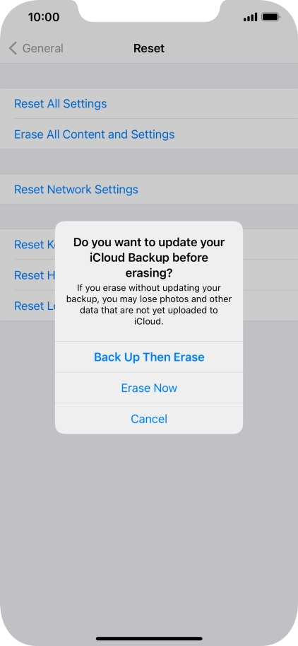 Press the required setting.