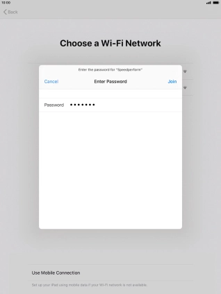 Key in the password for the Wi-Fi network and press Join.