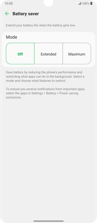 Press the required power saver mode.