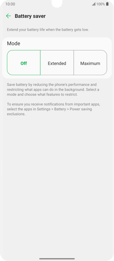 Press the required power saver mode.