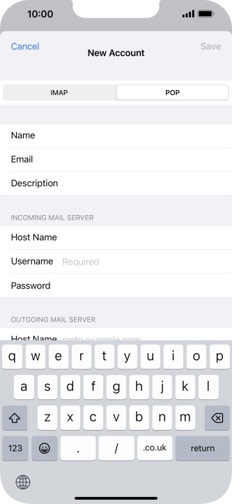 Press Username and key in the username for your email account.