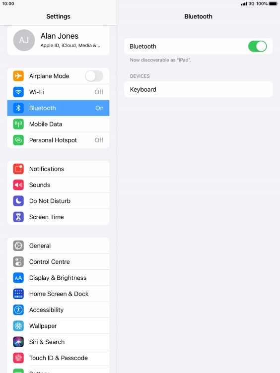 Press the required Bluetooth device and follow the instructions on the screen to pair the device with your tablet.