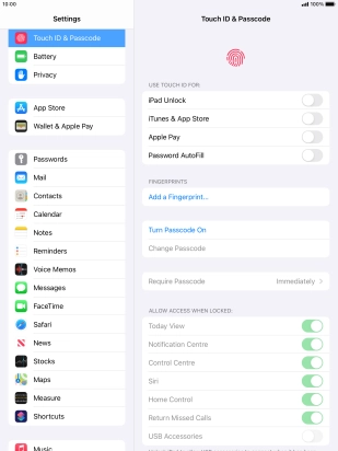Press Turn Passcode On and key in a lock code of your own choice twice.