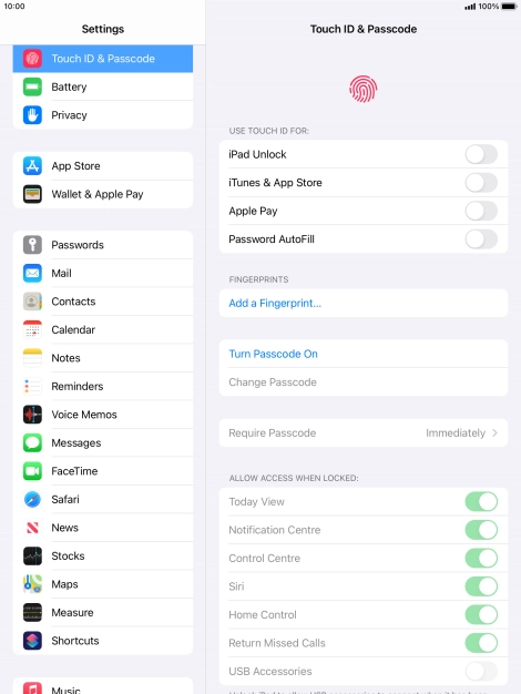 Press Turn Passcode On and key in a lock code of your own choice twice.
