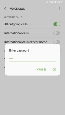 Key in your barring password and press OK. The default barring password is 0000.