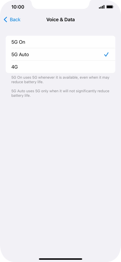To turn on use of 5G primarily, press 5G On.
