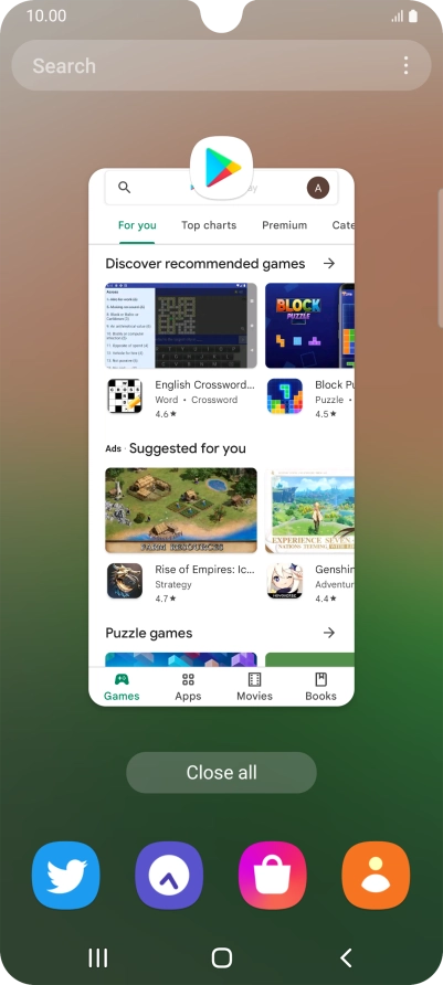 To end one running application, slide your finger upwards on the required application.