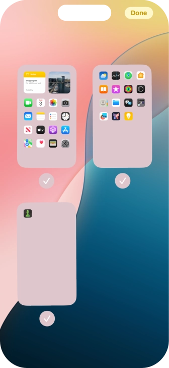 Press the fields below the required home screen pages to select or deselect them.