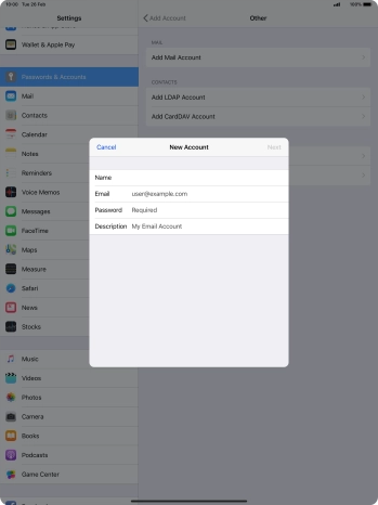 Press Email and key in your email address.
