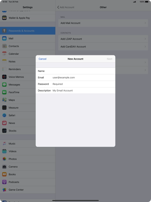 Press Email and key in your email address.
