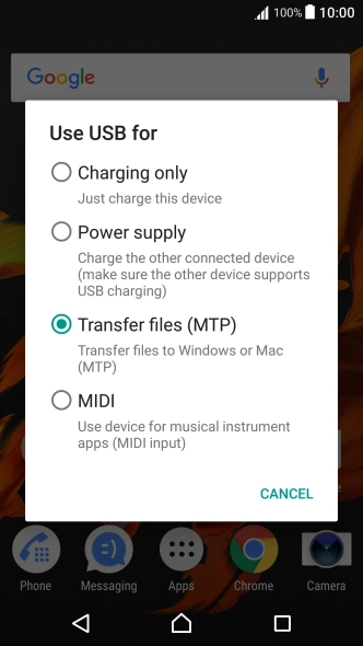 Press Transfer files (MTP).
