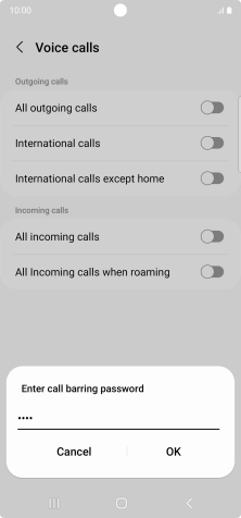 Key in your barring password and press OK. The default barring password is 0000.