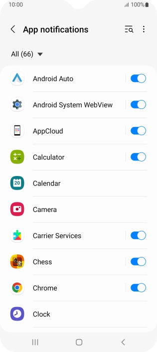Press the indicators next to the required apps to turn the function on or off.