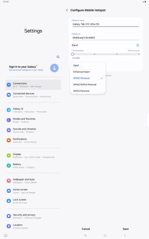 Press WPA3-Personal to password protect your Wi-Fi hotspot.