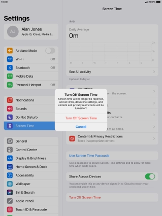 Press Turn Off Screen Time.