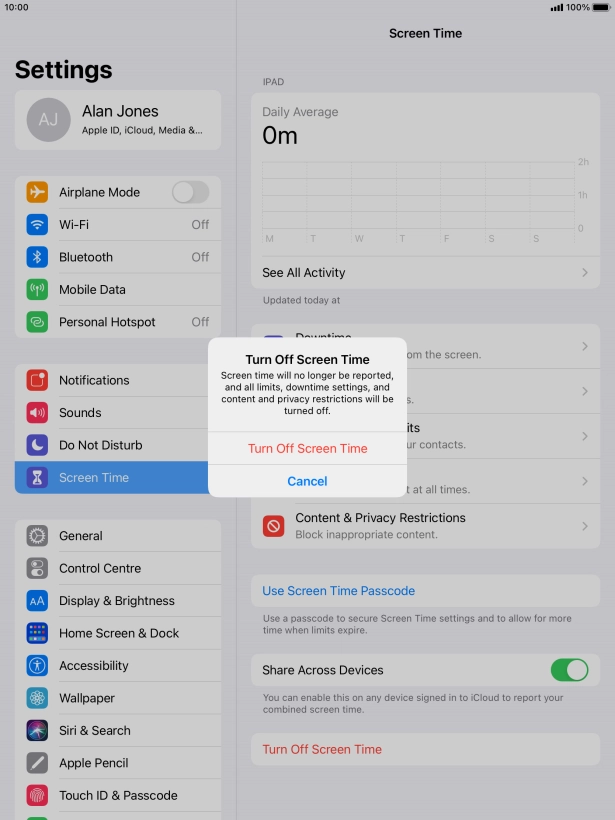 Press Turn Off Screen Time.