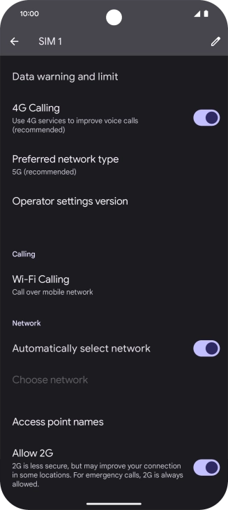 Press Preferred network type.