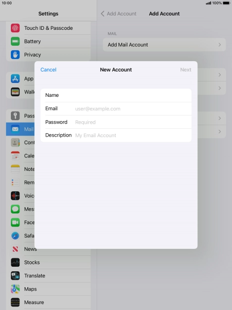 Press Email and key in your email address.