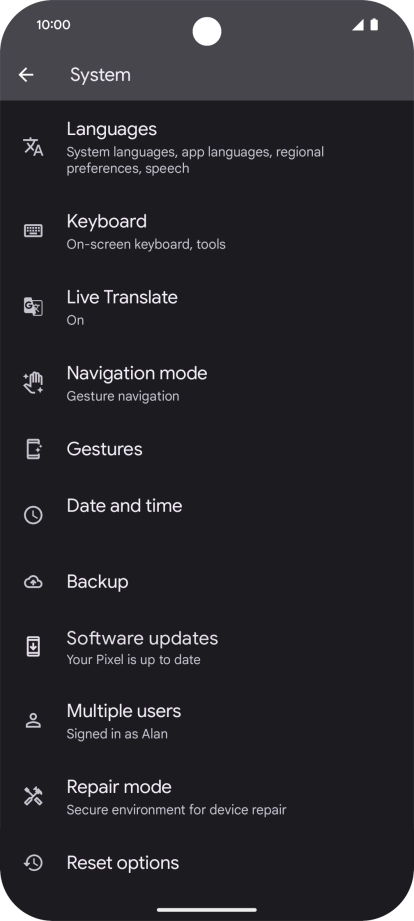 Press Reset options.
