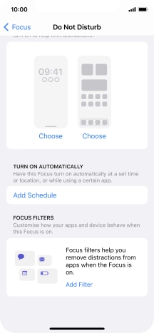 Press Add Schedule and follow the instructions on the screen to select settings for automatic activation of Do Not Disturb.