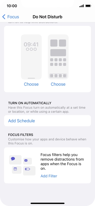 Press Add Schedule and follow the instructions on the screen to select settings for automatic activation of Do Not Disturb.