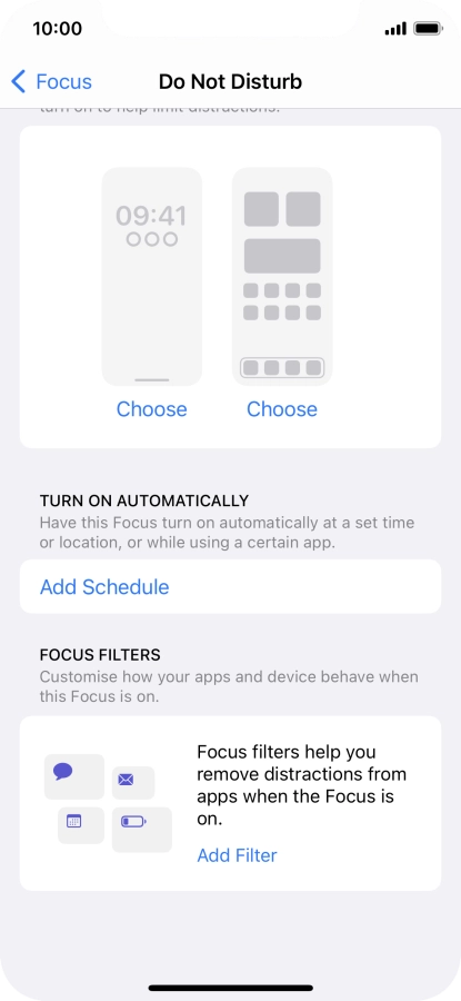 Press Add Schedule and follow the instructions on the screen to select settings for automatic activation of Do Not Disturb.